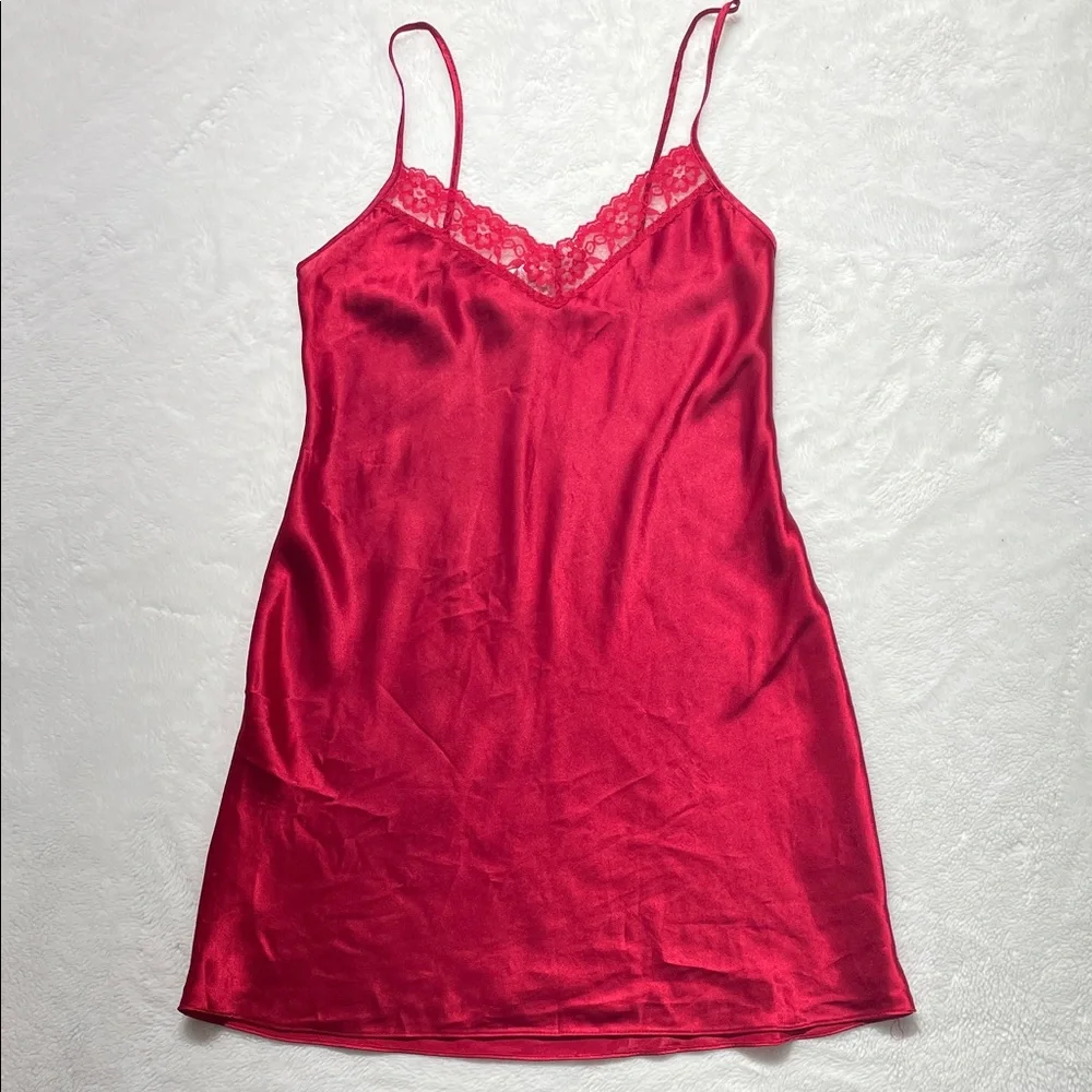 Gilligan & O'Malley Red Satin Chemise with Lace